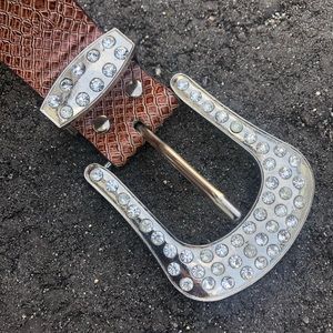 Rhinestone brown faux leather belt